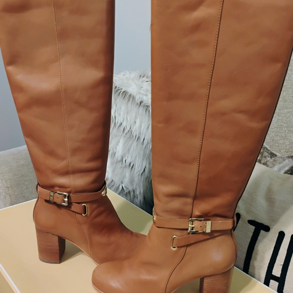 Michael Kors Tan Heeled Boots with Buckle Detail - Picture 1 of 5